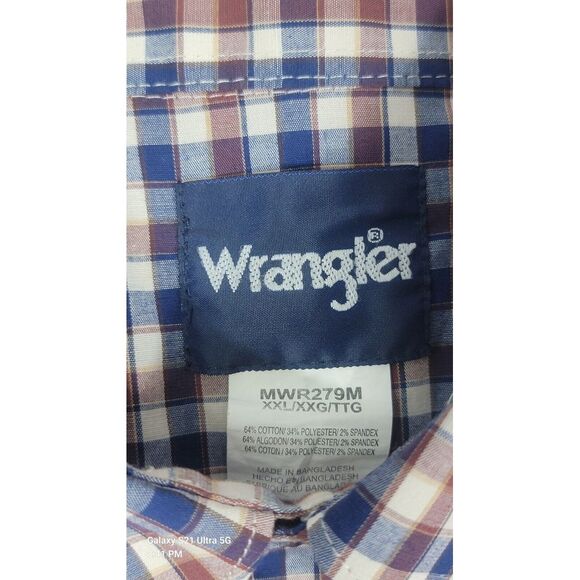 Wrangler Shirt Mens XXL Red Blue Plaid Western Pearl Snap Long Sleeve Cowboy - Picture 4 of 9